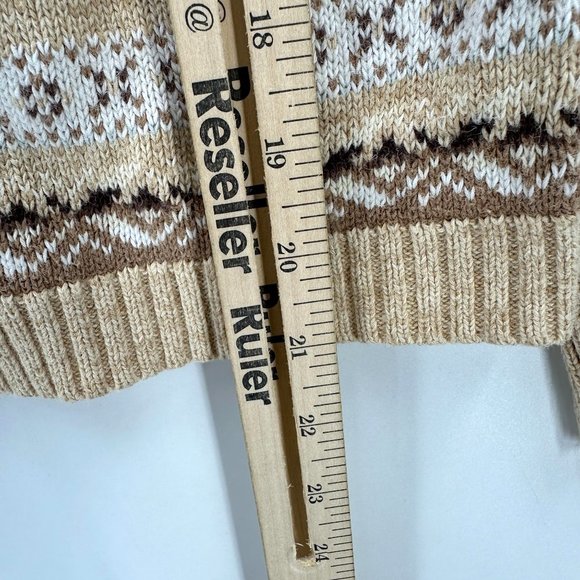 Tiara International Cardigan Womens Knit Ribbed Sweater Fair Isle Zip Up Beige M - Picture 8 of 11